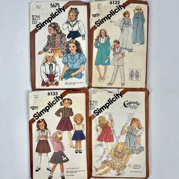 Lot Of 4 VTG Simplicity Patterns Child Girl Ruffle Blouse Skirt Pajamas Size 6-7 - Picture 1 of 5